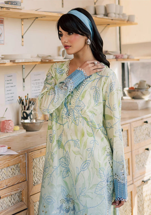 Sage Green Printed Chikankari Lawn Kurta Set - Pehnaawaa