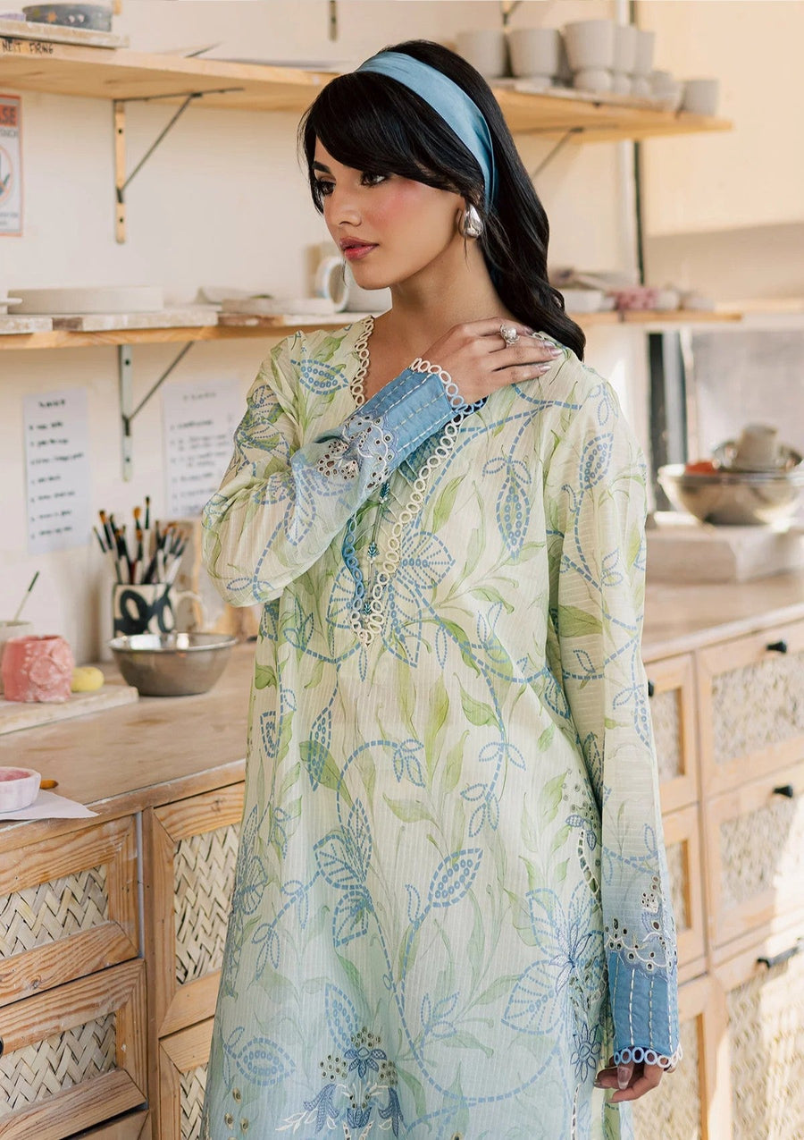 Sage Green Printed Chikankari Lawn Kurta Set - Pehnaawaa