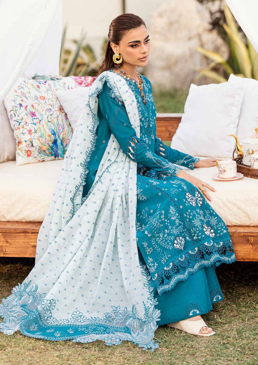 Alyana Teal Chikankari Lawn Suit with Jacquard Weaved Dupatta - Pehnaawaa