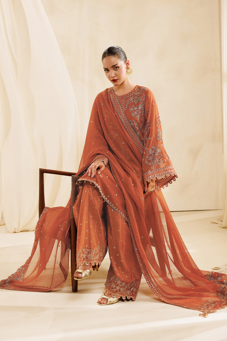 Glimmer Embroidered Chiffon 3-Piece Formal Suit | 2298