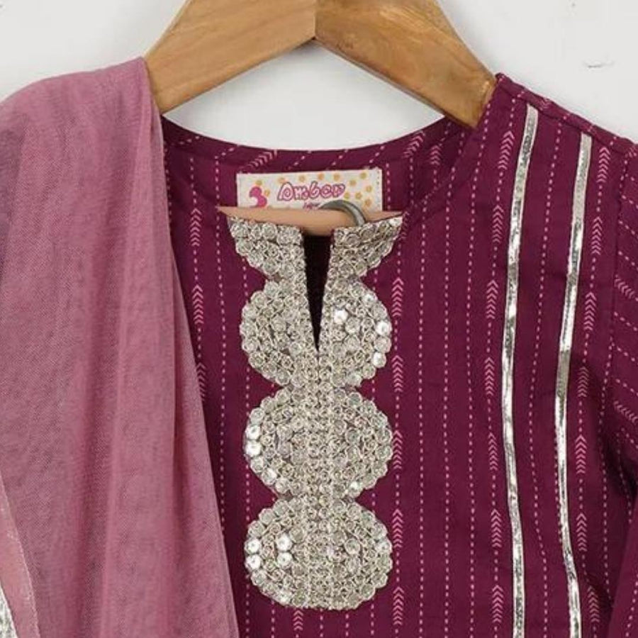 Girls Purple Kurti with Multicolor Floral Sharara and Dupatta (3 Piece)