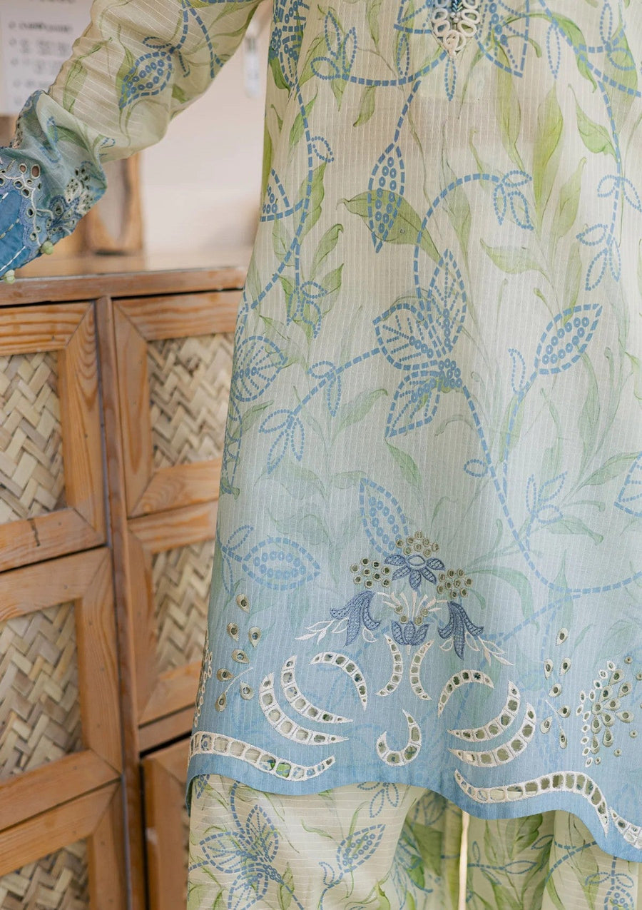 Sage Green Printed Chikankari Lawn Kurta Set - Pehnaawaa