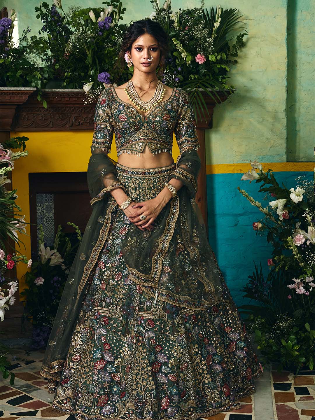 Embroidered Green Lehenga with Detailed Embellishments