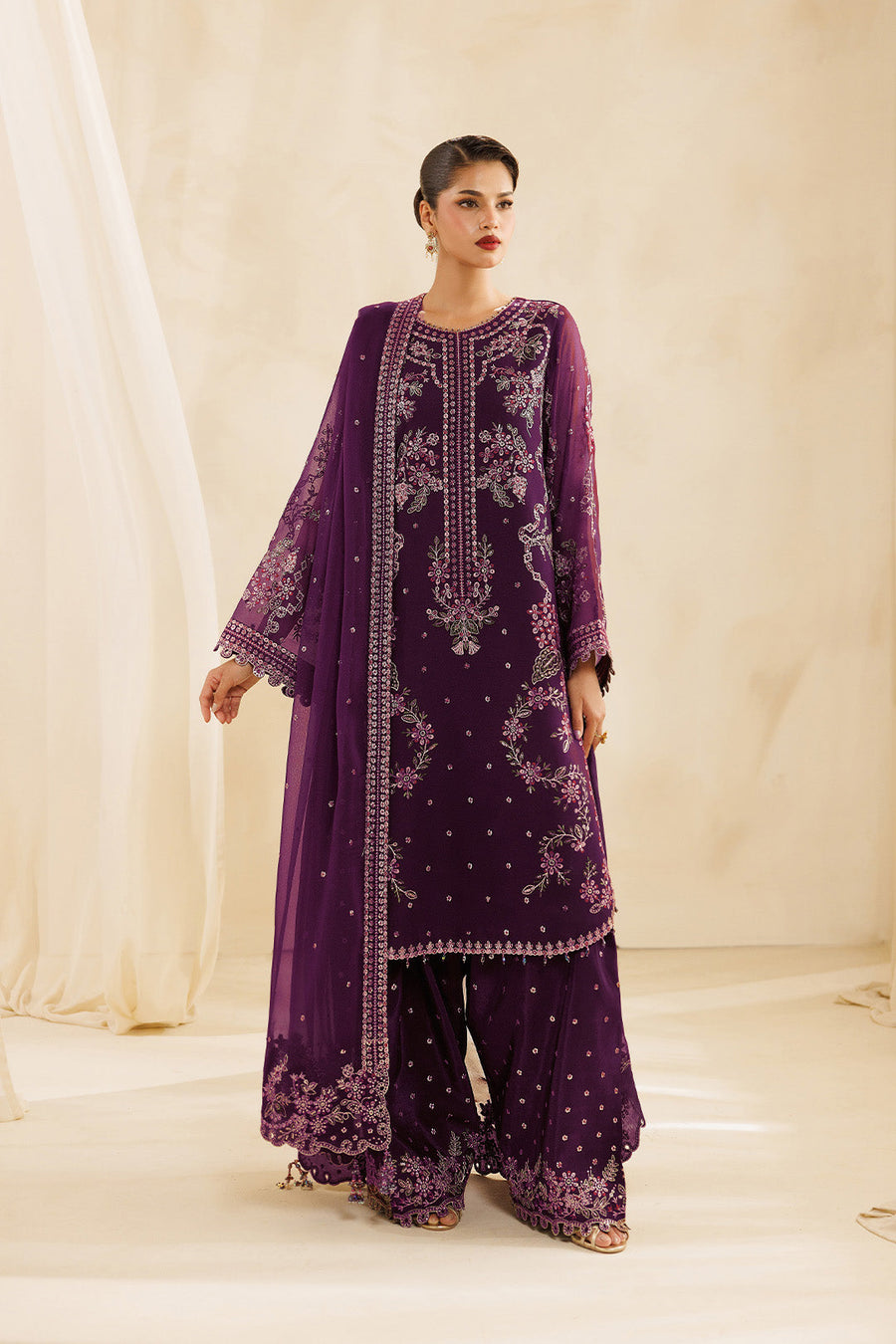 Cascade Embroidered Chiffon 3-Piece Formal Suit