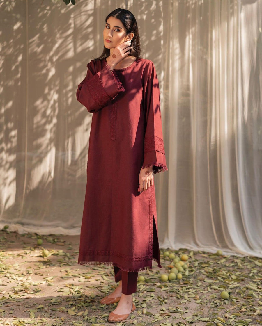 Deep Maroon – Luxury Embroidered Suit for Women