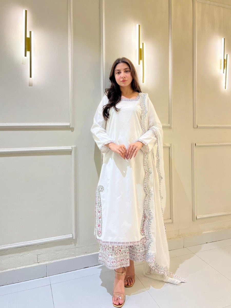 White Elegance | Embroidered Suit