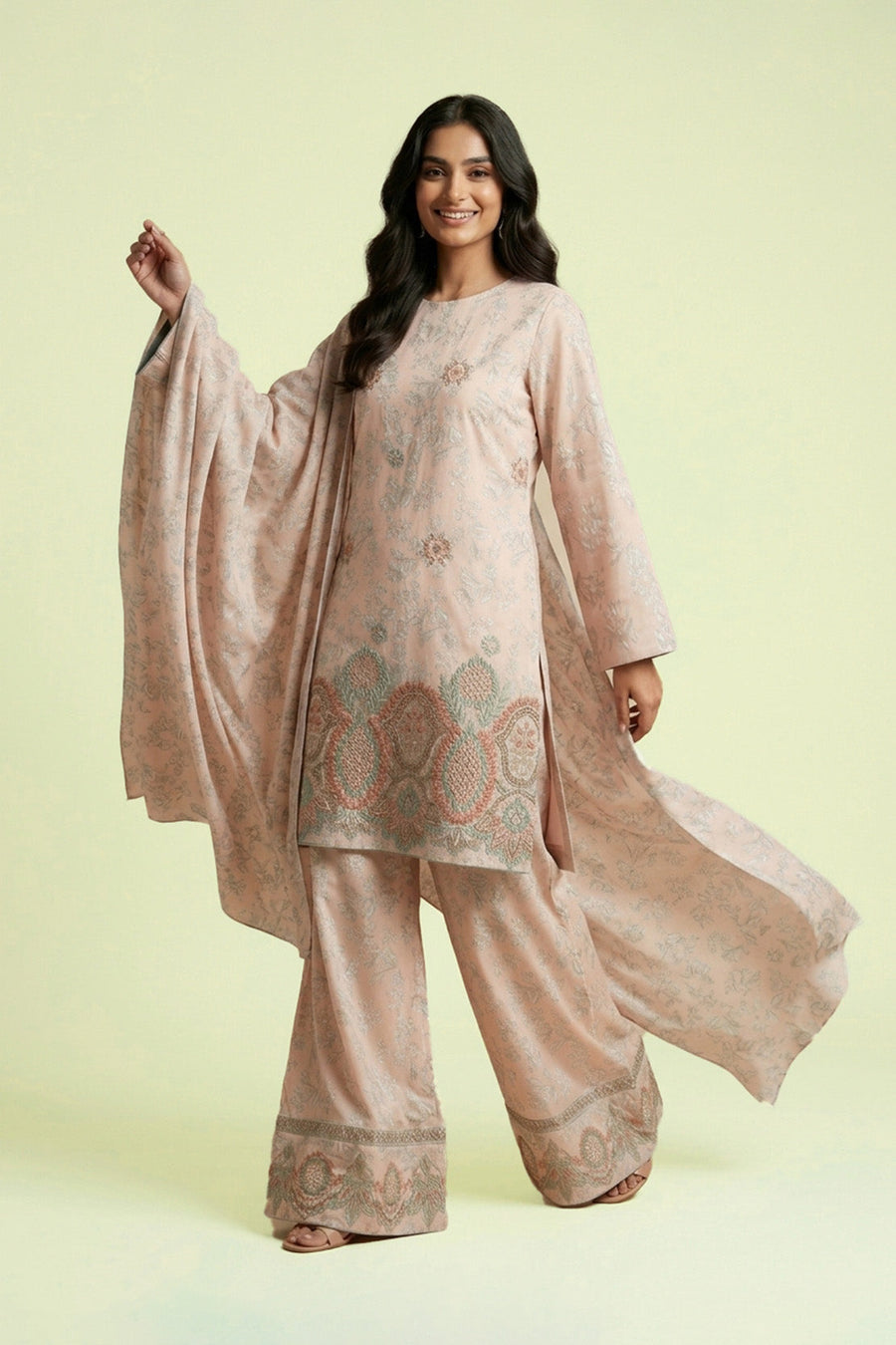 Blush Peach Chikankari Lawn Ensemble – 3 Piece Suit