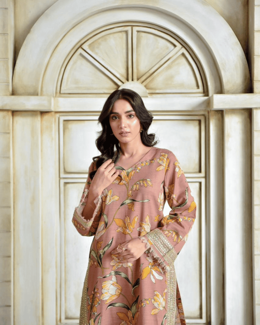 Peach Flora – Khaddar Suit for Women
