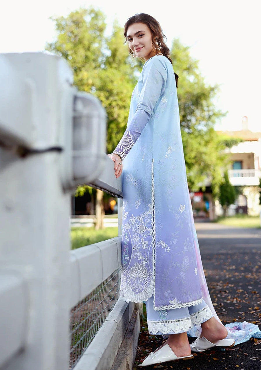Lavender Ombre Chikankari Lawn Suit with Digital Printed Chiffon Dupatta - Pehnaawaa