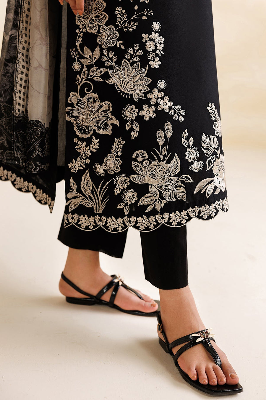 Black Embroidered Lawn Suit with Silk Dupatta