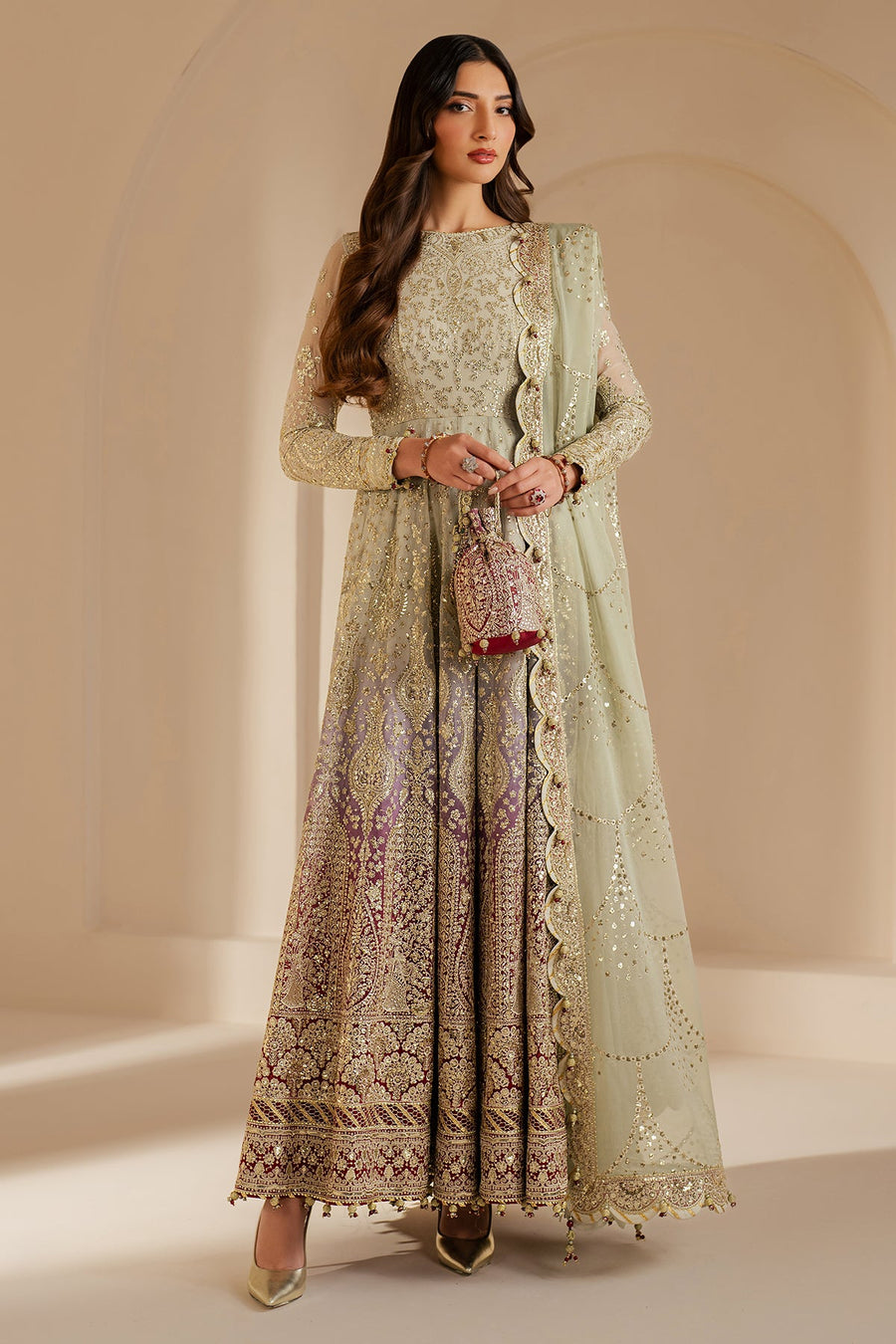 Embroidered Chiffon 3-Piece Wedding Formal Suit with Organza Dupatta