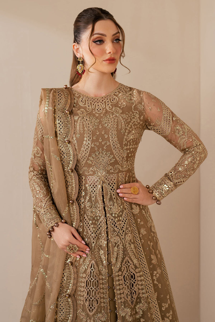 Embroidered Chiffon 3-Piece Wedding Formal Suit with Organza Dupatta