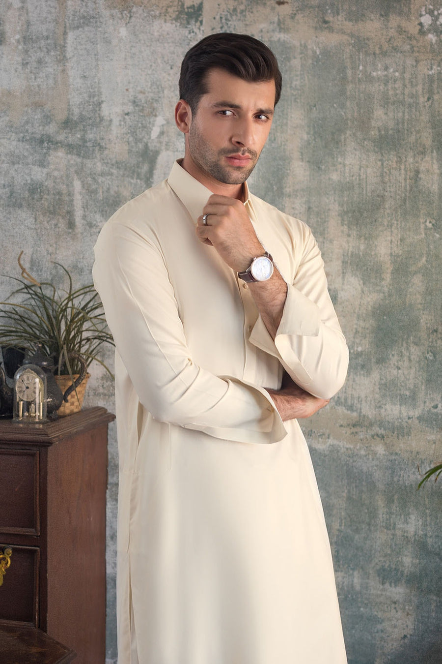 Ivory Silk-Touch 2-Piece Men's Kurta | Minimalist Button Front