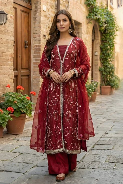 3 Piece - Embroidered Korean Silk Suit