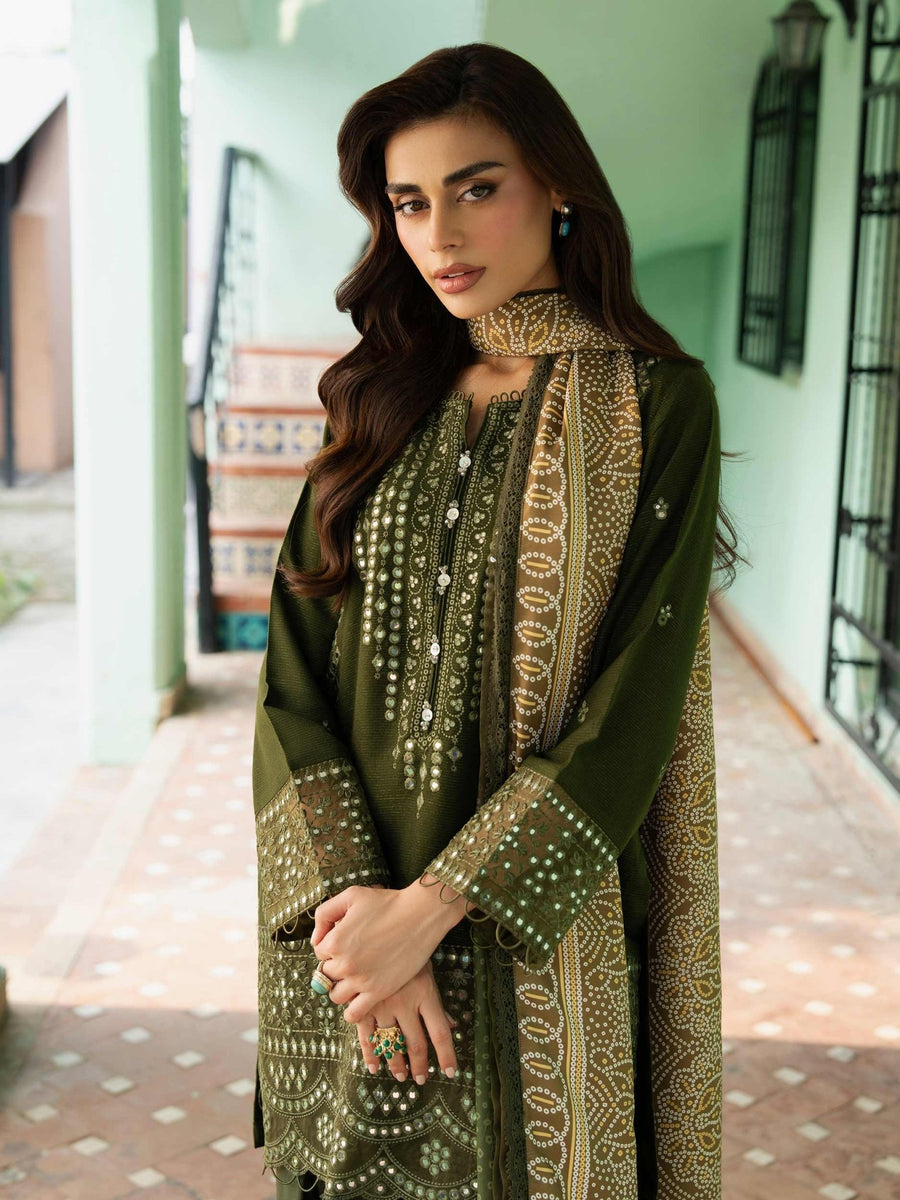 3 Piece Karandi Suit - Embroidered (Unstitched) - Pehnaawaa