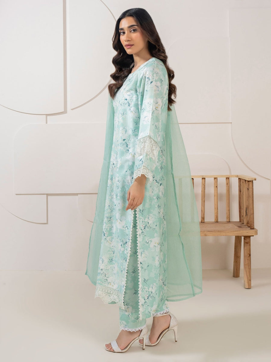 3 Piece Satin Suit - Embroidered (Pret) - Pehnaawaa