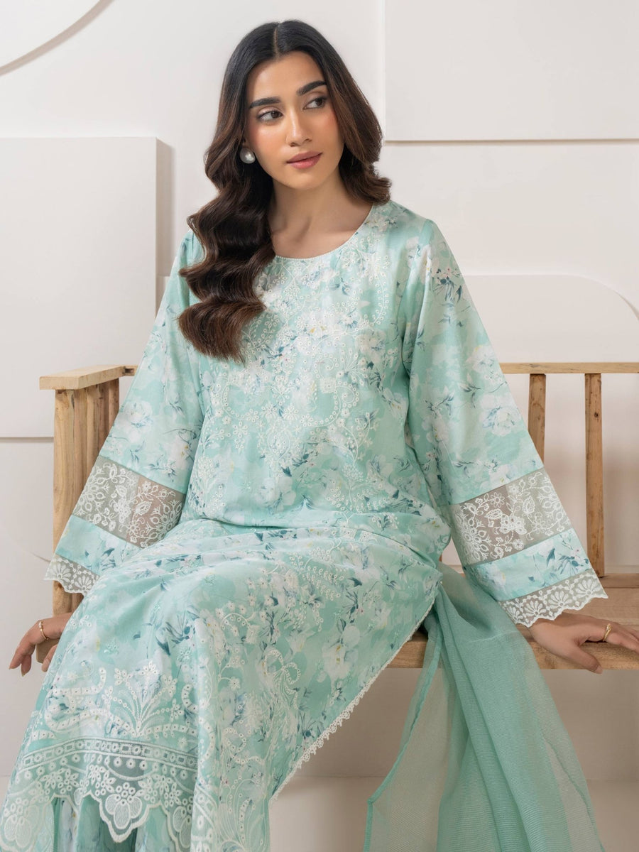 3 Piece Satin Suit - Embroidered (Pret) - Pehnaawaa