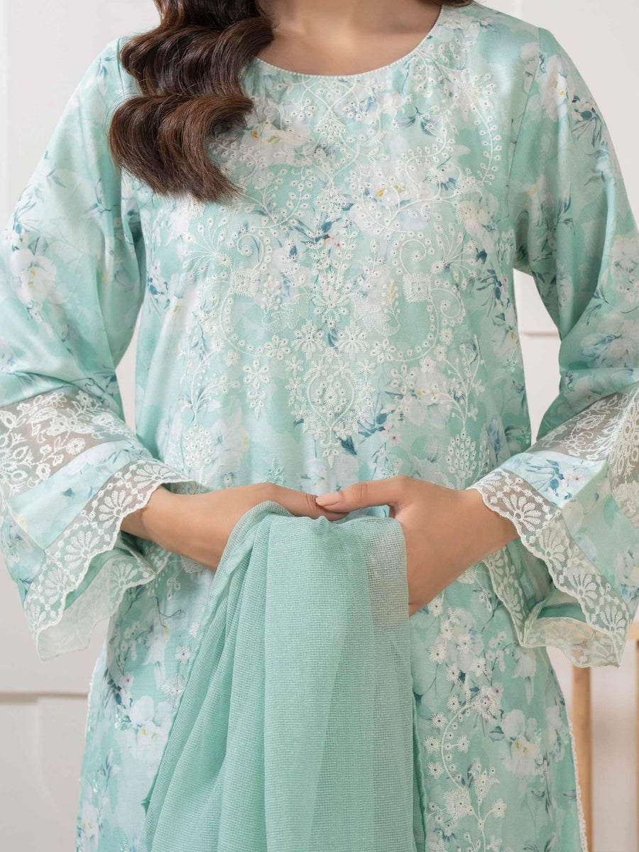 3 Piece Satin Suit - Embroidered (Pret) - Pehnaawaa