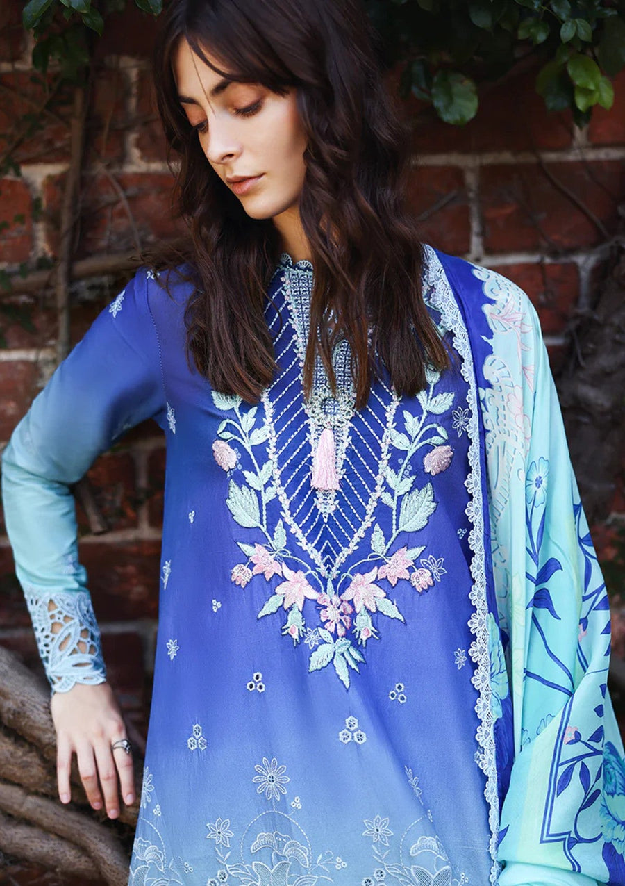 Ombre Blue Chikankari Lawn Suit with Digital Printed Silk Dupatta - Pehnaawaa
