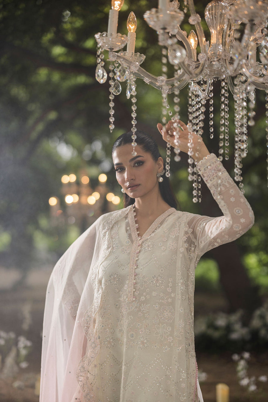 Ethereal Off-White Embroidered Organza 3-Piece Suit with Ombré Dupatta