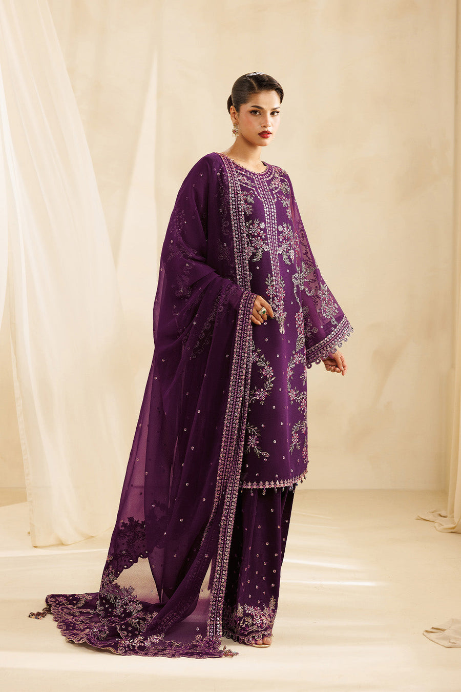 Cascade Embroidered Chiffon 3-Piece Formal Suit