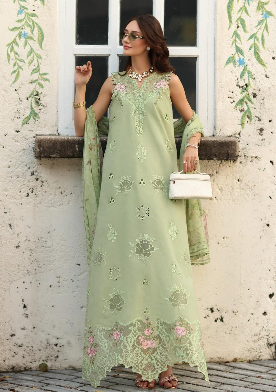 Mint Green Luxe Chikankari Lawn Suit with Printed Chiffon Dupatta - Pehnaawaa