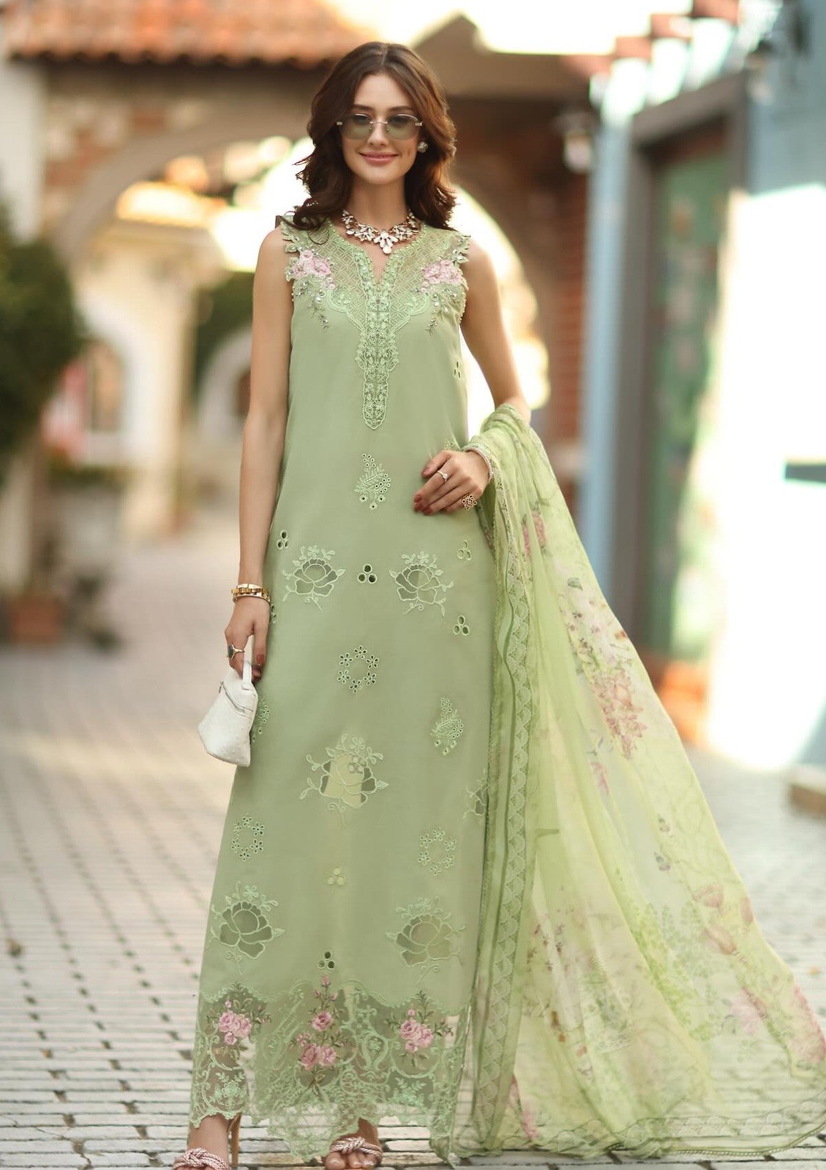 Mint Green Luxe Chikankari Lawn Suit with Printed Chiffon Dupatta