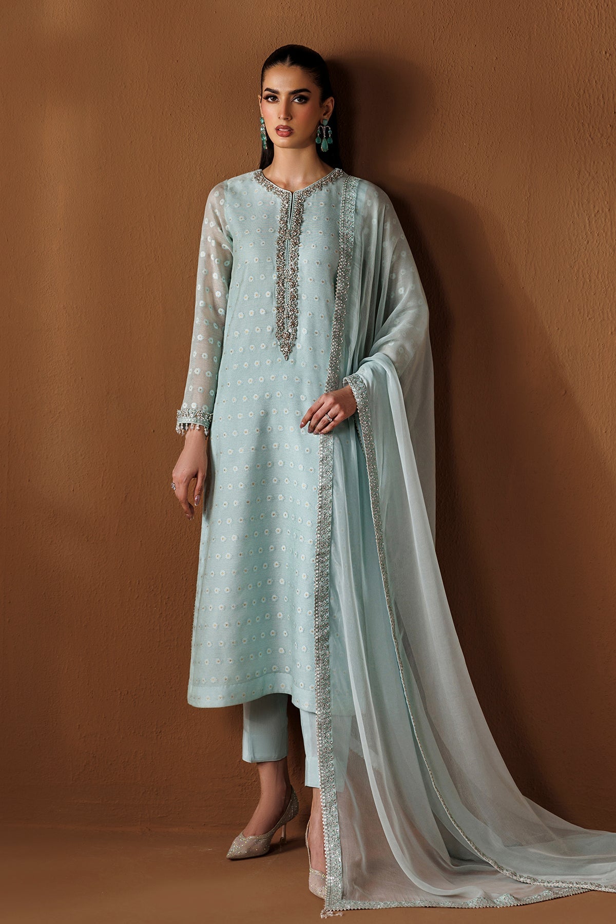 Zari Embroidered Cotton Net 3-Piece Formal Suit