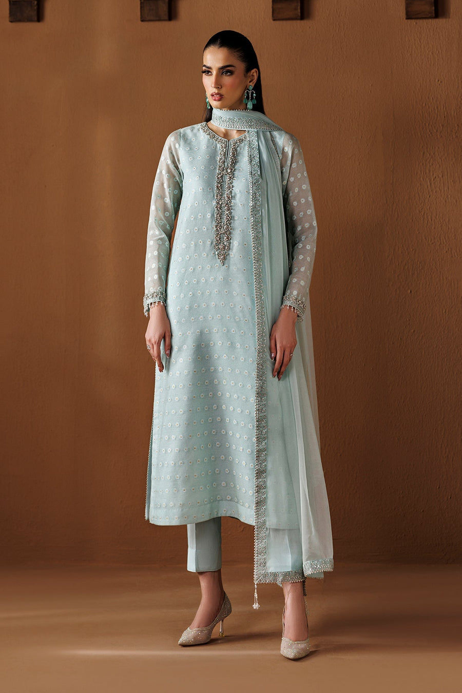 Zari Embroidered Cotton Net 3-Piece Formal Suit