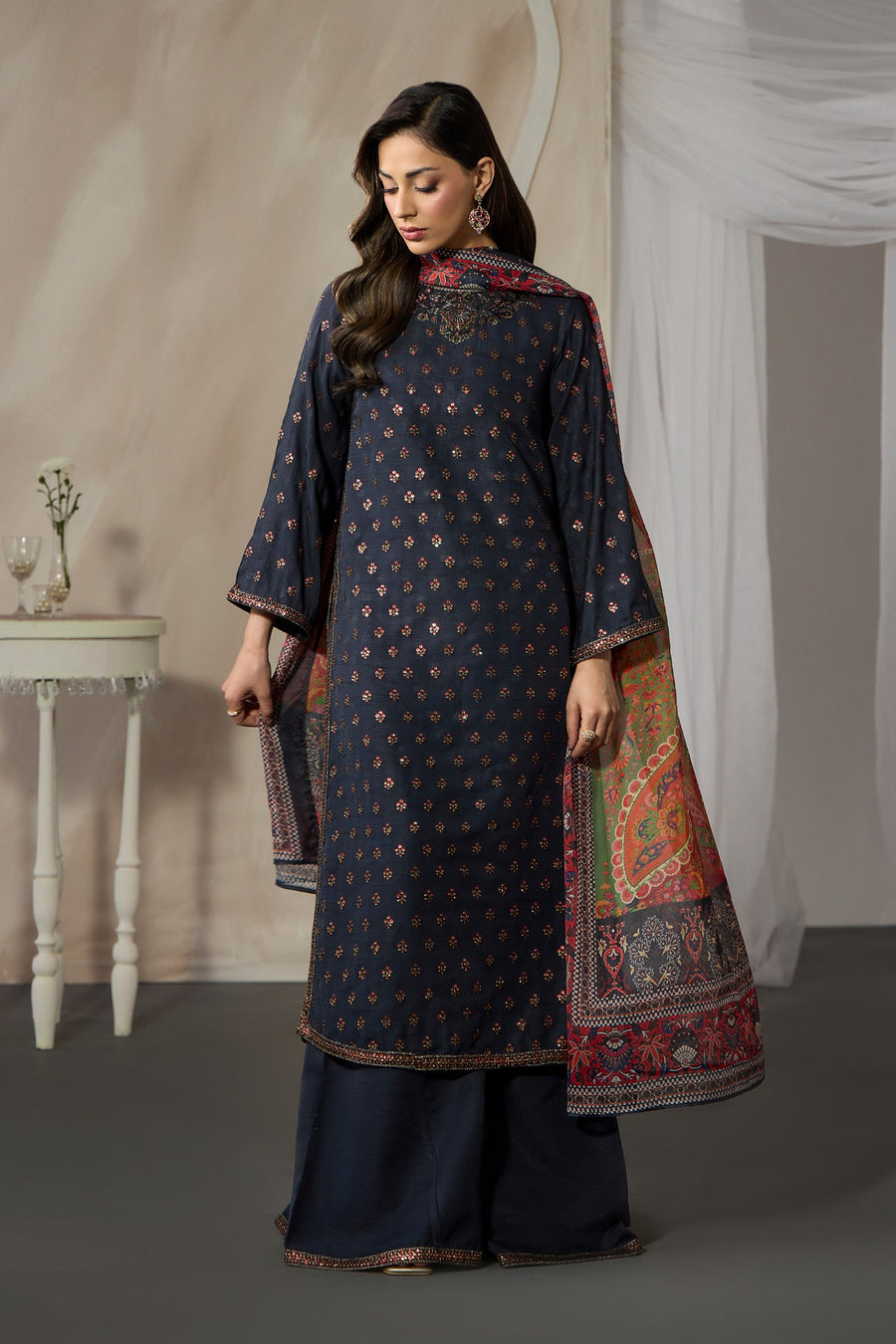 Embroidered Raw Silk Sharara Suit
