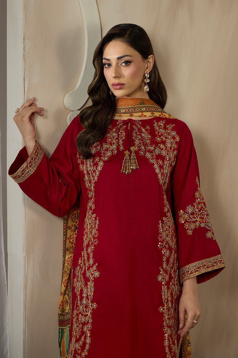 Embroidered Raw Silk Farshi Shalwar Suit