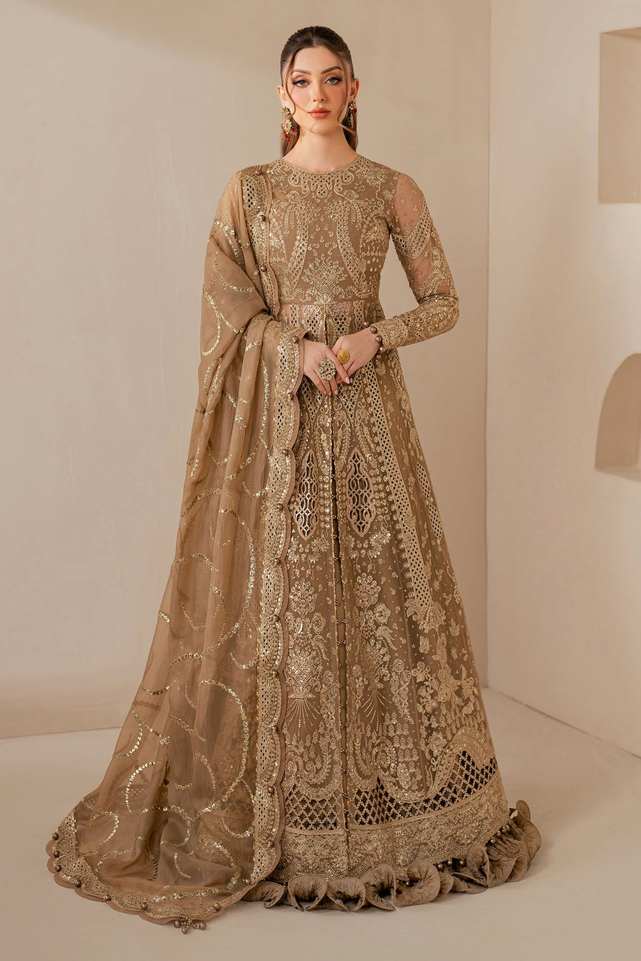 Embroidered Chiffon 3-Piece Wedding Formal Suit with Organza Dupatta