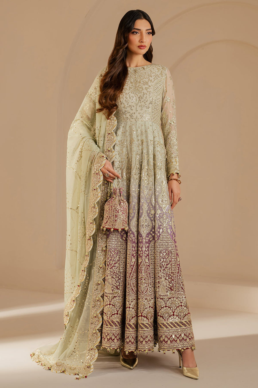 Embroidered Chiffon 3-Piece Wedding Formal Suit with Organza Dupatta