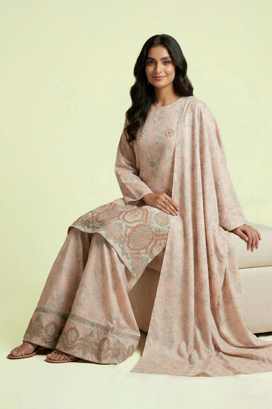 Blush Peach Chikankari Lawn Ensemble – 3 Piece Suit