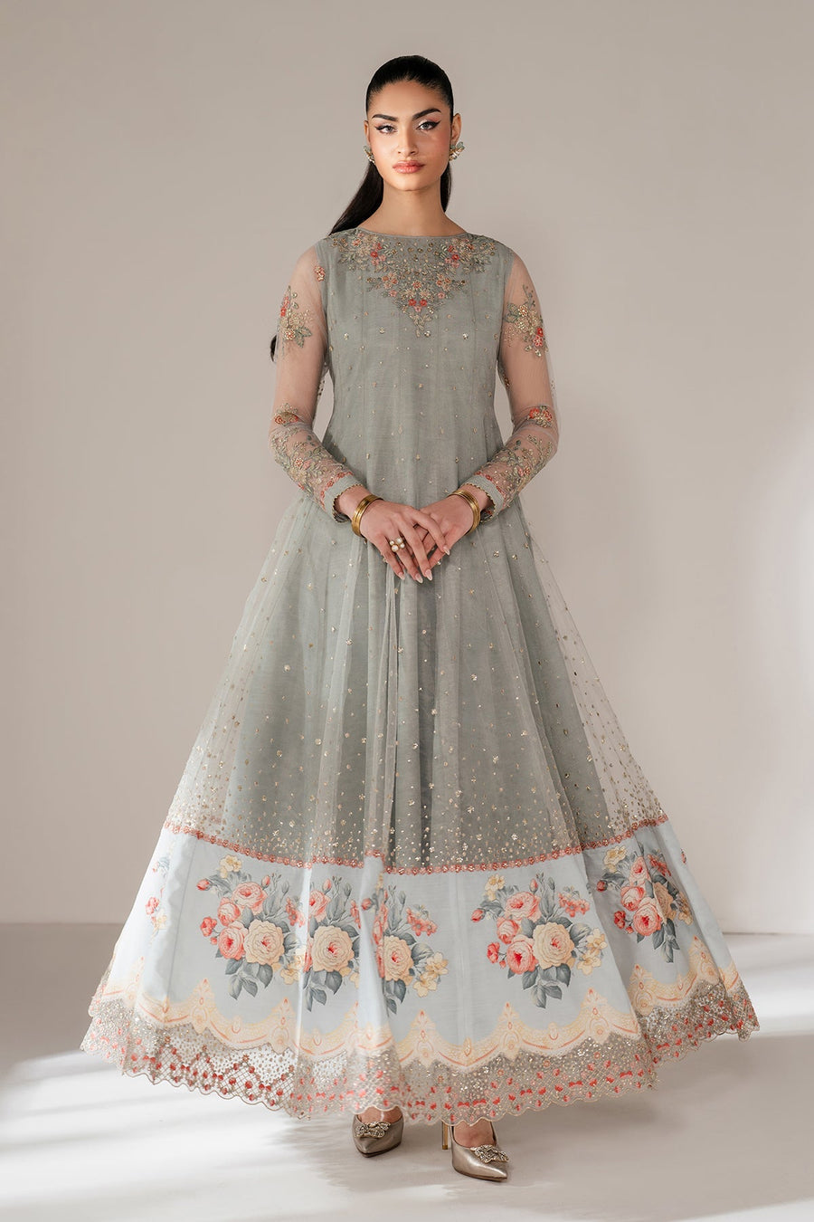Embroidered Net Frock 3-Piece Formal Suit