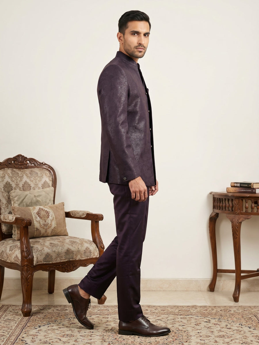 Men's Woven Design Indo-Western Set ( 50JIND 222Purple )