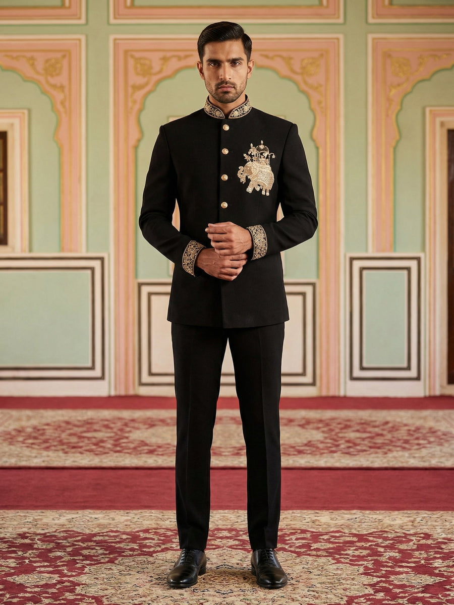 Japanese Embroidered Indo-Western Set ( 50JIND 156Black S )
