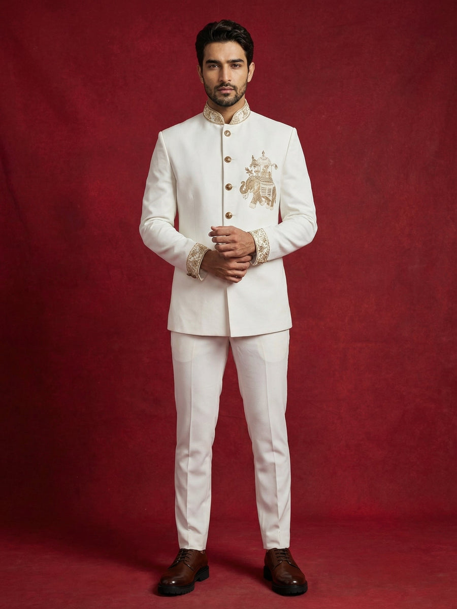 Japanese Embroidered Indo-Western Set ( 50JIND 156White S )