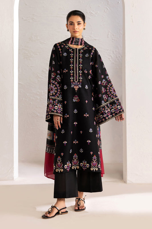 Black Multicolour Embroidered Lawn Suit with Silk Dupatta | PR-1324