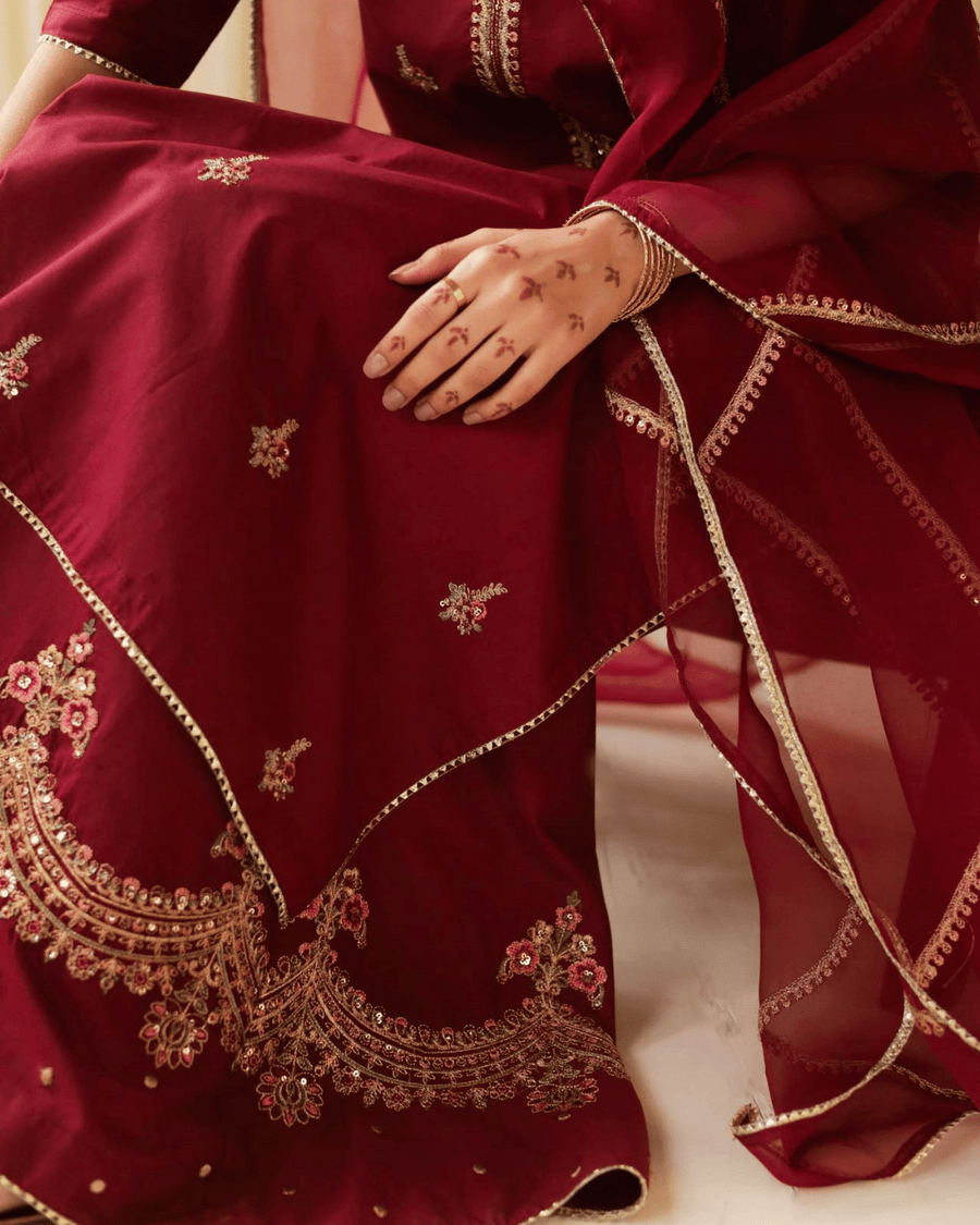 Red Maroon – Elegant Embroidered Suit for Women