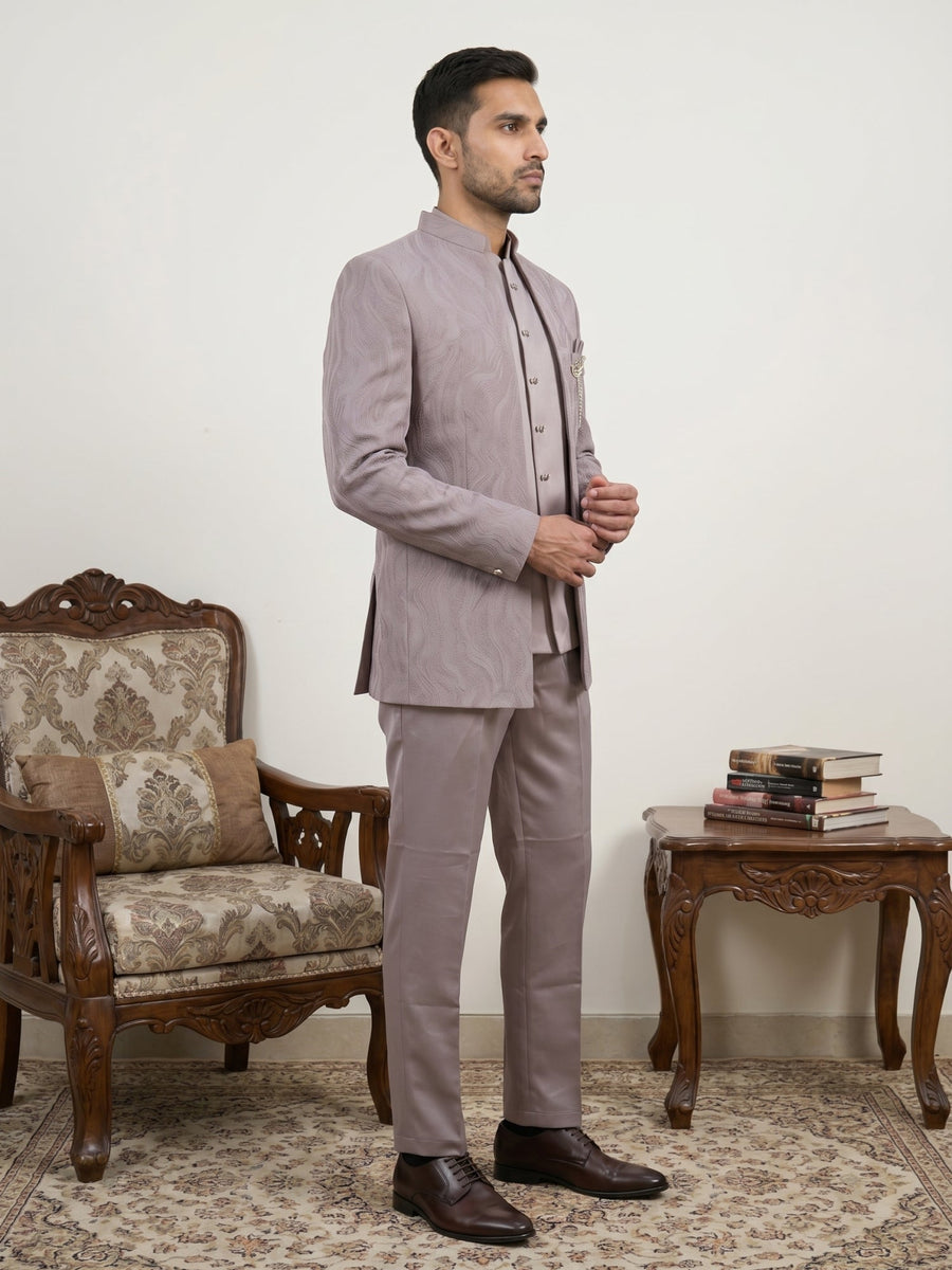 Men's Cotton Blend Embroidered Indo-Western Set ( 50JIND 218Magenta )