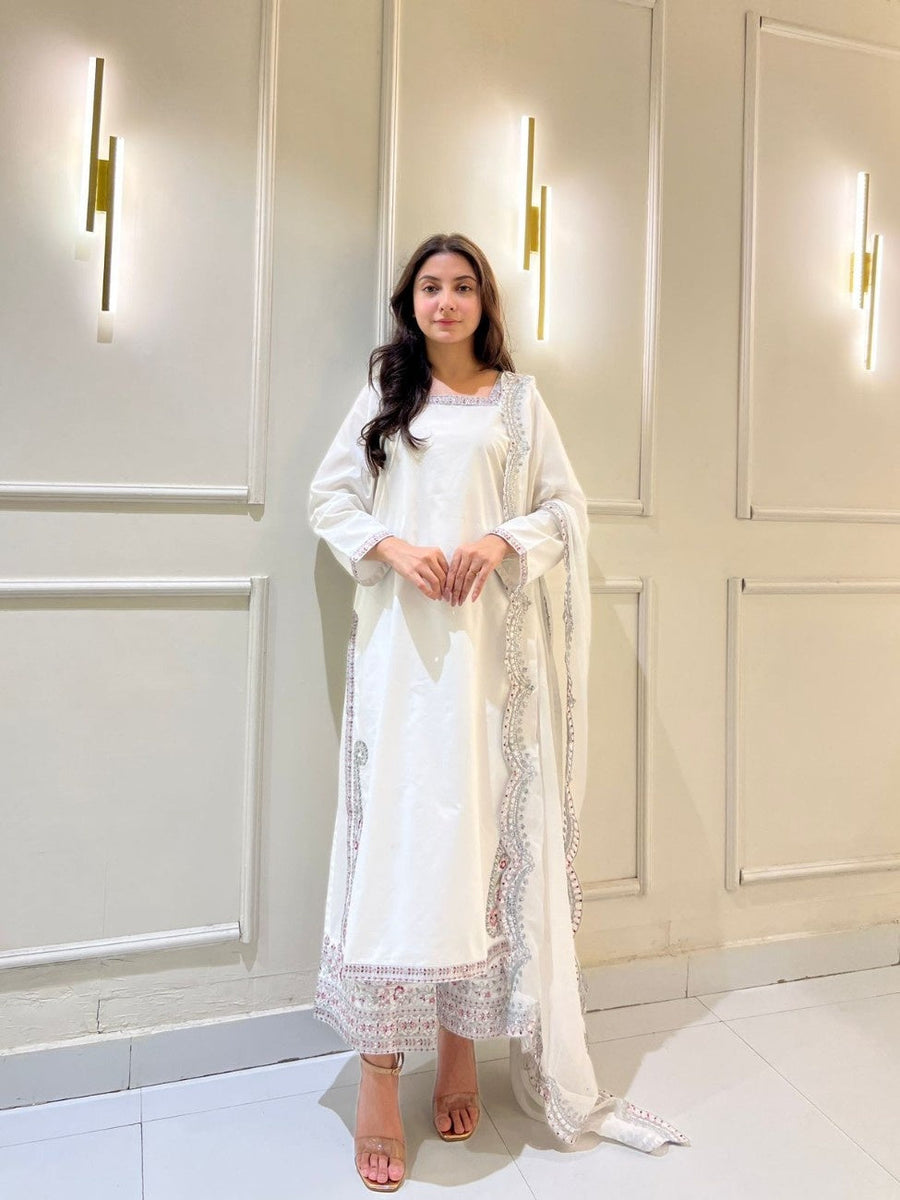 White Elegance | Embroidered Suit