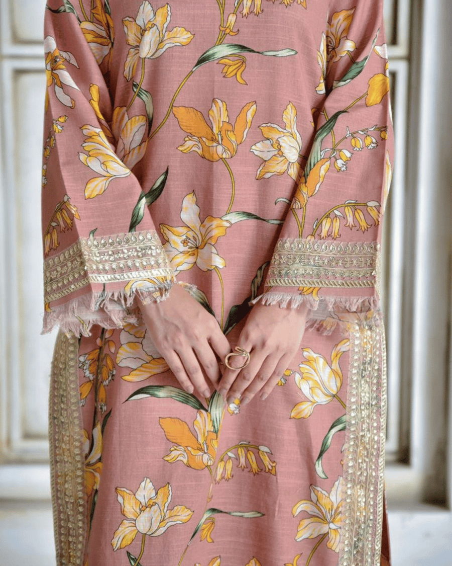 Peach Flora – Khaddar Suit for Women
