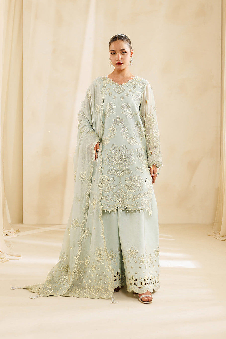 Vanilla Embroidered Chiffon 3-Piece Formal Suit | 2297
