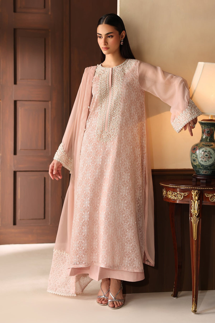 Schiffli Embroidered Chiffon 3-Piece Formal Suit