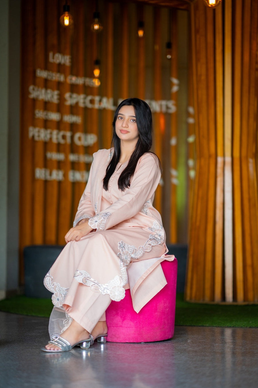 Peach Aura – Embroidered 3-Piece Suit