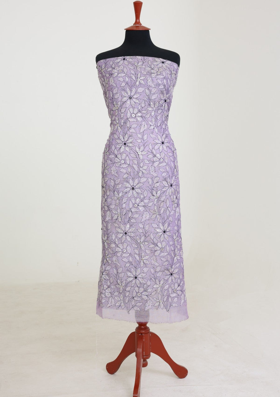 Lavender Chikankari & Mukesh Work Net Suit with Dupatta - Pehnaawaa