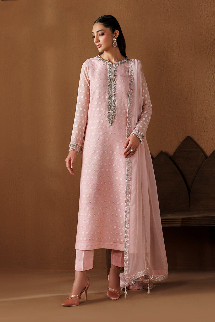 Zari Embroidered Cotton Net 3-Piece Formal Suit