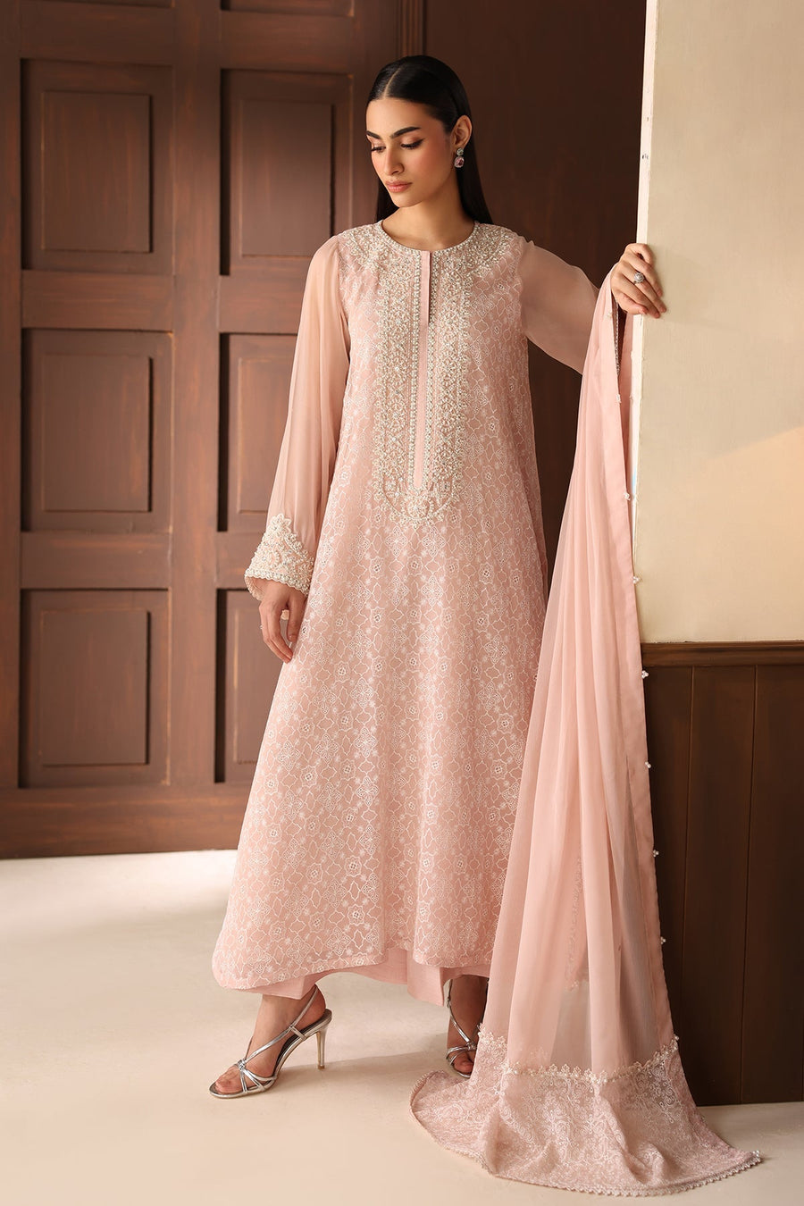 Schiffli Embroidered Chiffon 3-Piece Formal Suit