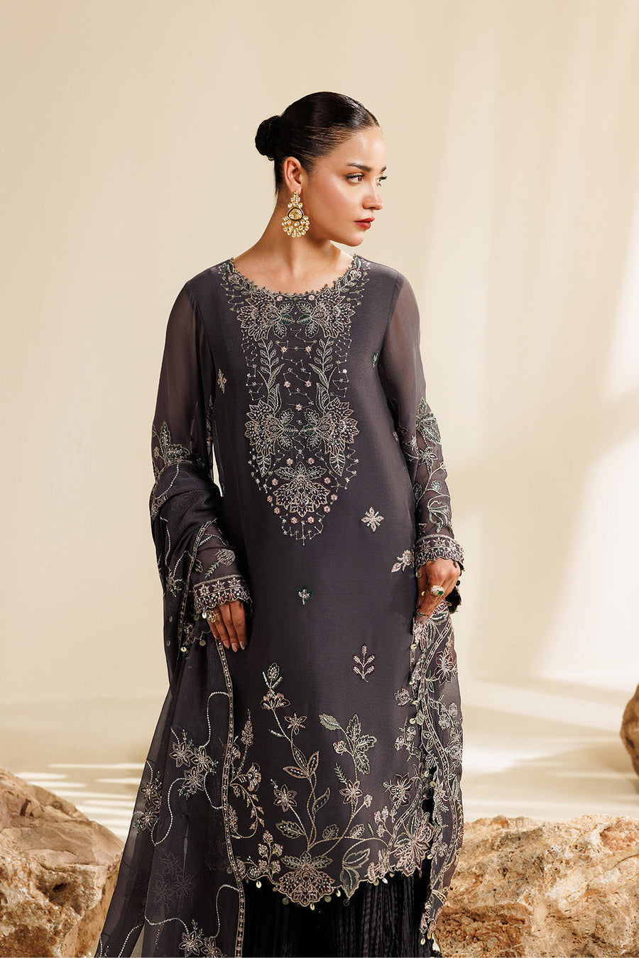 Lumina Embroidered Chiffon 3-Piece Formal Suit